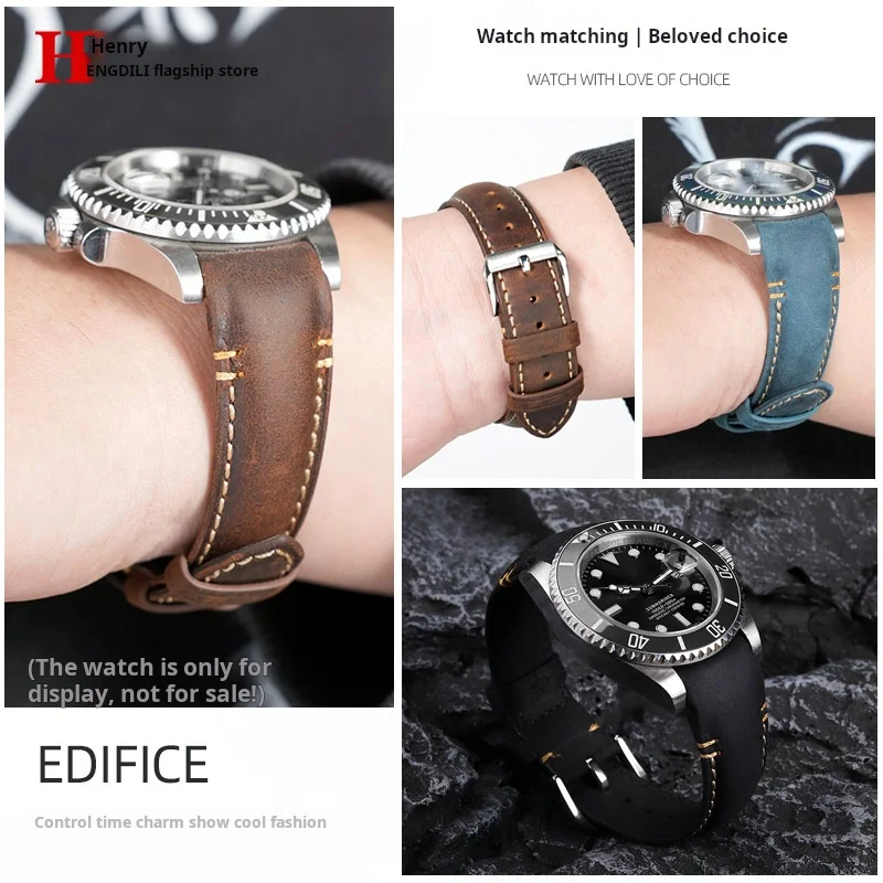 Ремешок для часов из натуральной кожи Arc Crazy Horse 20 мм 22 м для Rolex Black Green Water Ghost Tudor Black Bay Casio, изогнутый ремешок из воловьей кожи