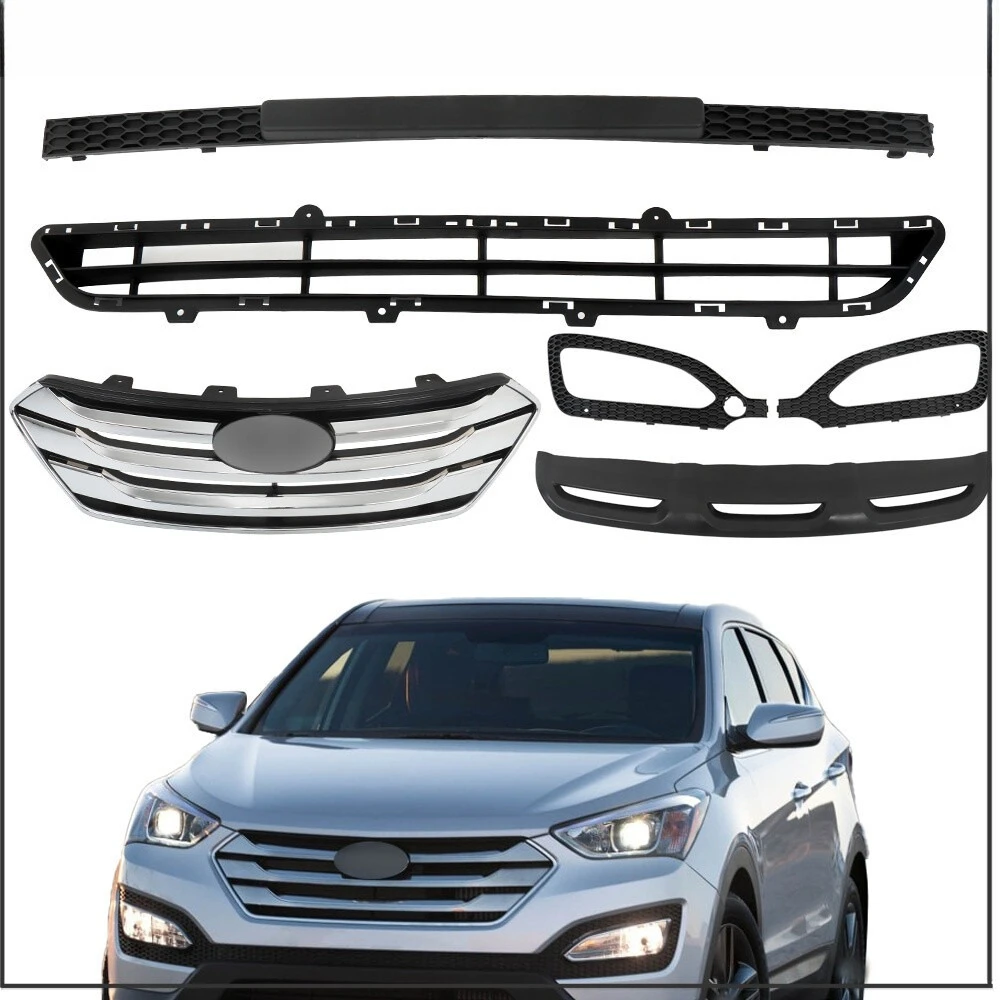 

Front Grille Fog Light Bezels Grill For Hyundai Santa Fe Sport 5 Pcs 2013-2016
