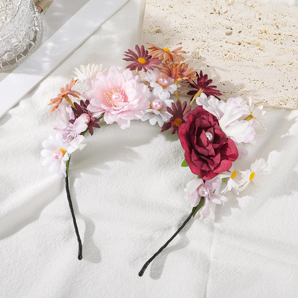 Haimeikang Simulated Flower Headband Pink Fashion Wedding Hair Wreath Hair Hoops Hair Band Women Summer New Hair Accessories