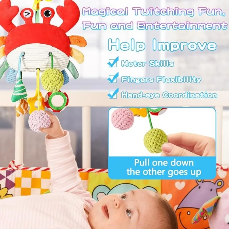 Baby Car Seat Stroller Plush Hanging Rattle Toys Newborn Crib Bed Around Toy Crab Animal with Teether Rattle Sound Mirror Clip