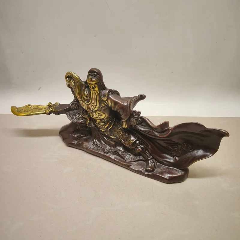 Antique Bronze Gong Statue Ornament, Martial God of War Guan Yu Pen Holder, Living Room Craft