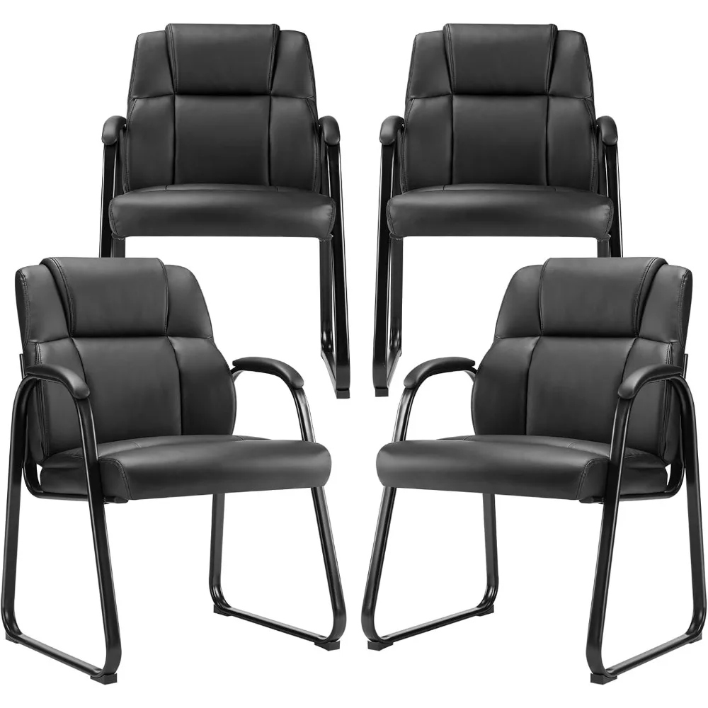 

Sweetcrispy Waiting Room Chairs Set of 4, Leather Office Guest Chair No Wheels, Comfy Padded Arms and Seld Base, for Reception