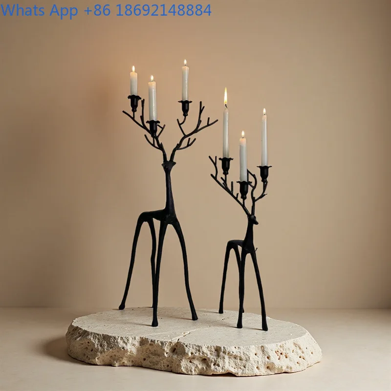 

Black Iron Art Reindeer Candle Holder Christmas Decoration Craft Creative Home Office Desk Ornament Candle Cup