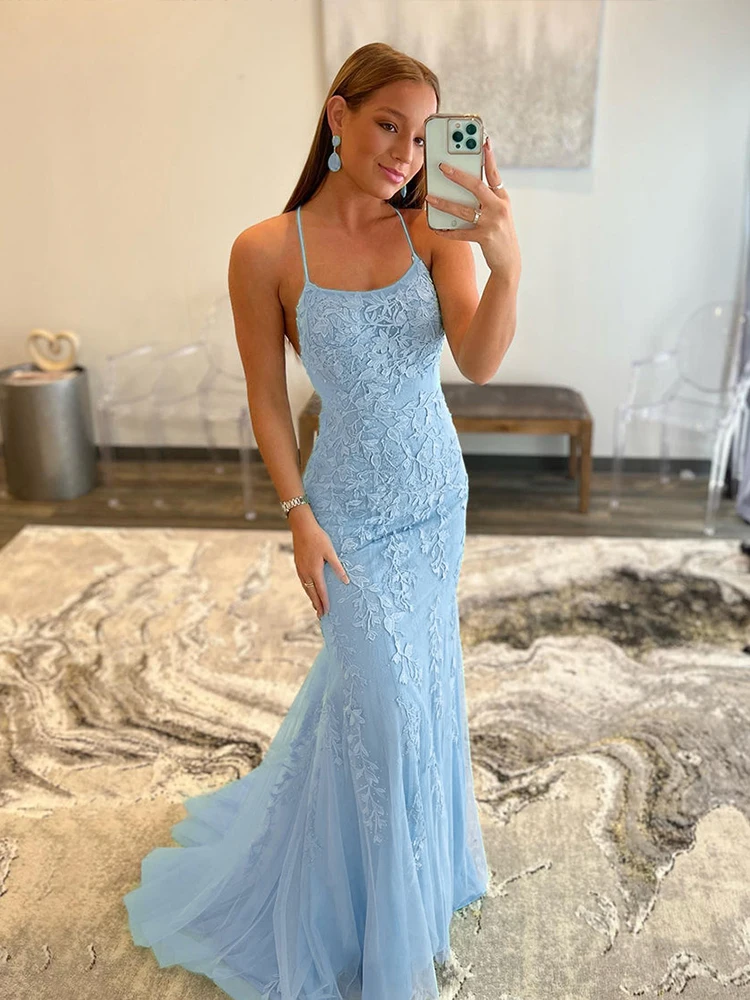 Dresses Đối Với Phụ Nữ 2022 Mermaid Đính Prom Dress Backless Sexy O Cổ Spaghetti Dây Đeo Buổi Tối Ăn Mặc Vestidos De Noche 2022 ne