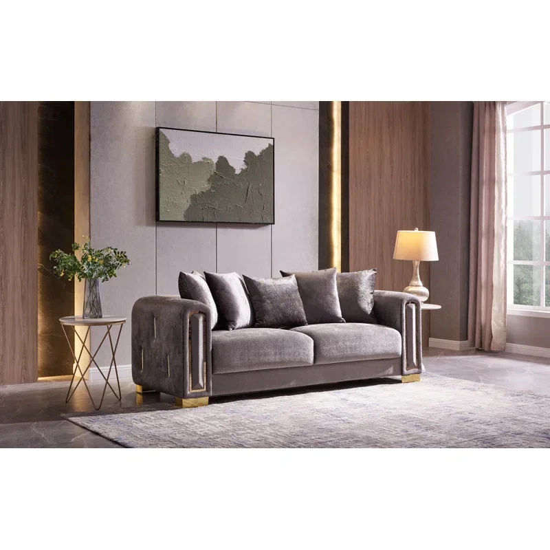 

For Modern Couch Living Room Sofa Stainless Steel Sofa Lounge Velvet Fabric Loveseat Sets 2 Seater for Home Hotel Furniture
