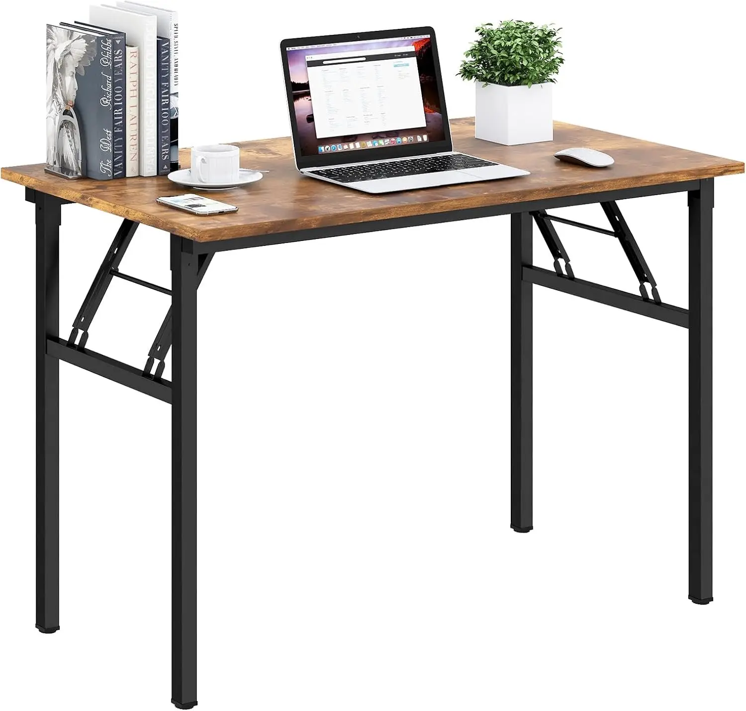 

Folding Desk for Home Office 39-3/8 inch Length Modern Folding Table Computer Desk No Install Needed Rustic Brown Desktop Black