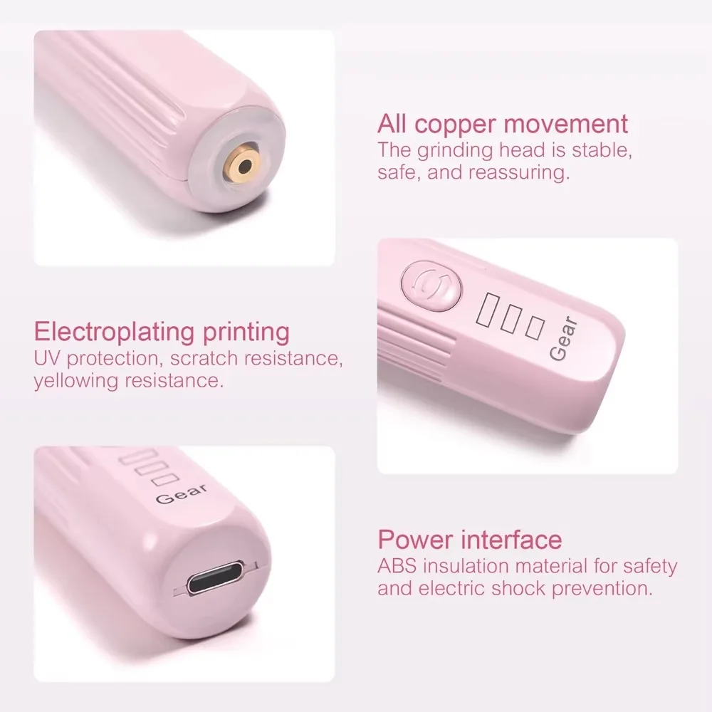 Taladro eléctrico portátil para uñas, máquina pulidora de uñas recargable por USB, Mini pulidor de uñas para manicura para mujer