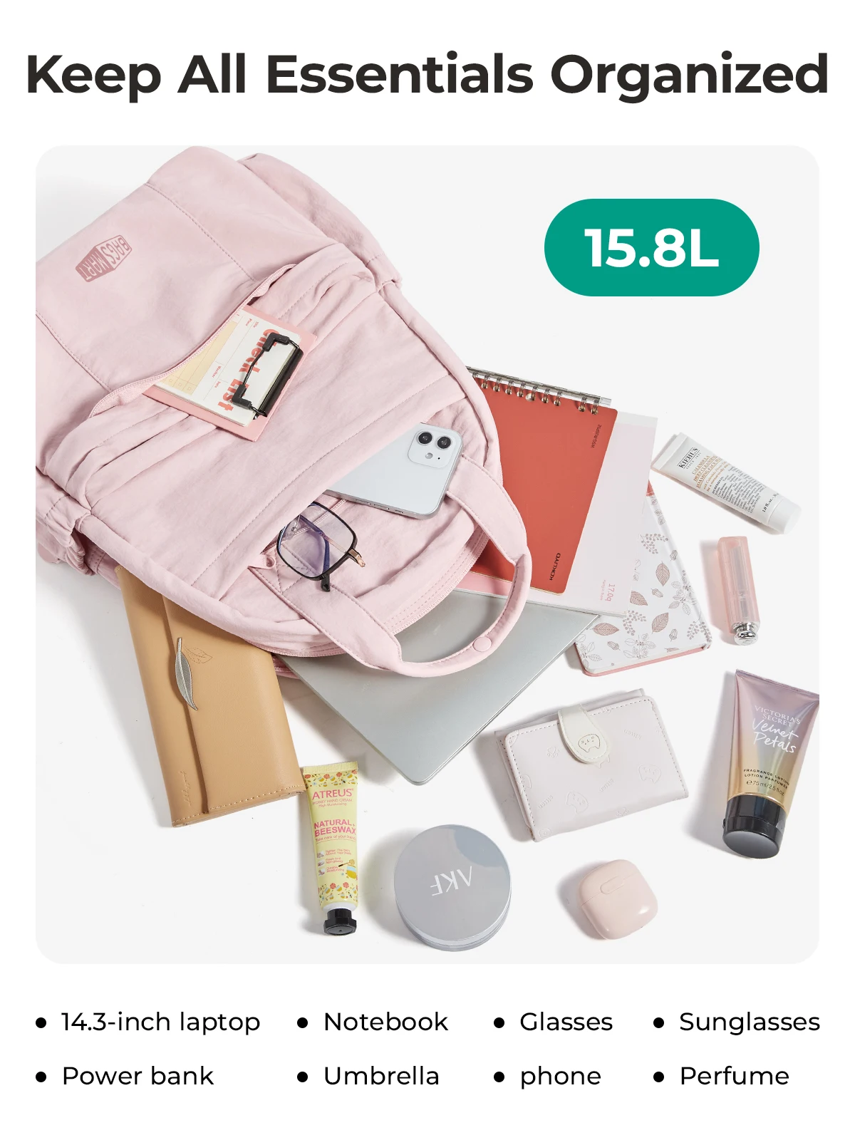 BAGSMART Girls School Backpack Multi-Function Leisure Travel Hand Luggage Backpack Large Capacity Business 14.3 in Laptop Bag