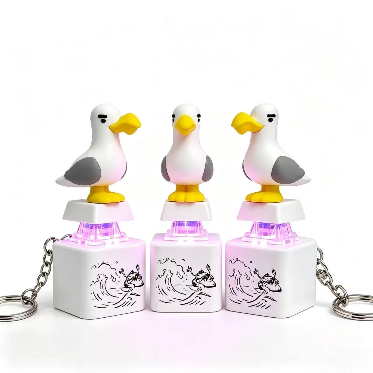 Seagull-shaped Glowing Voice Button Keychain Stress-relief Little Bird Sound Creative Little Duck Keychain