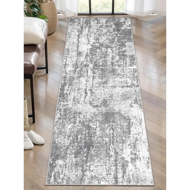 Nordic Style Abstract Runner Rug Modern Minimalist Design Distressed Texture Carpet Absorbent Non-Slip Long Mat for Hallway