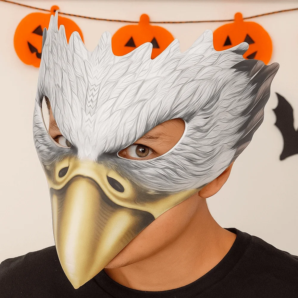 

PU Leather Halloween Eagle Mask Handmade Full Face Animal Cosplay Mask with Elastic Belt Funny Masquerade Face Masks Purim Party