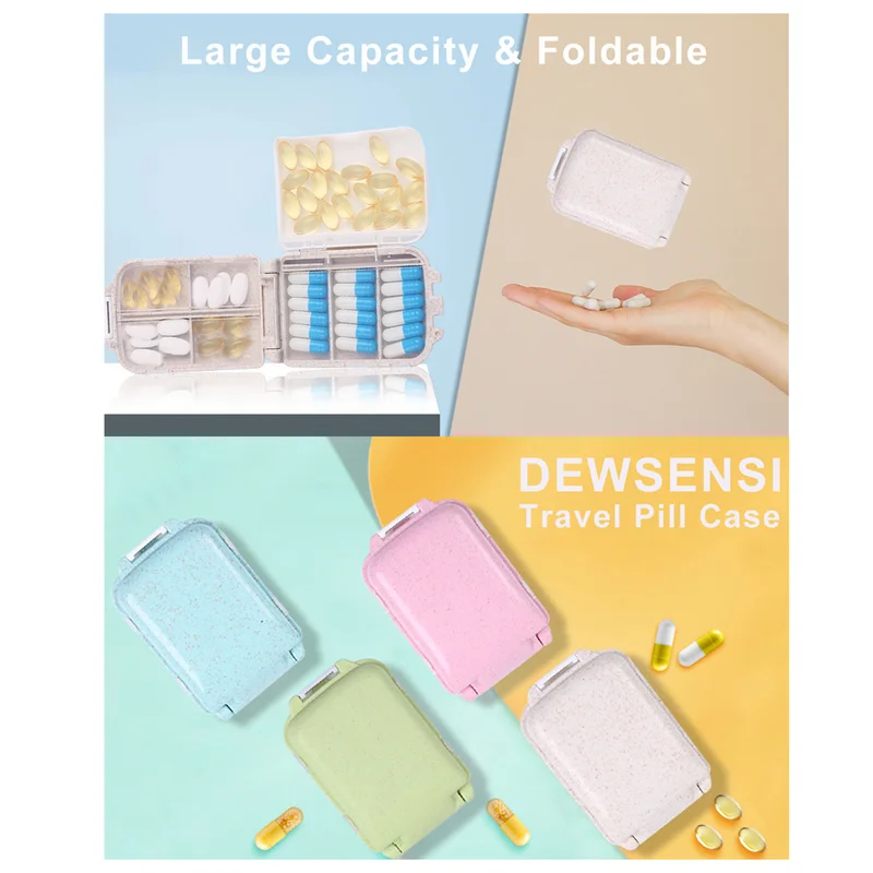 8 Grids Wheat straw 3 layers Portable Mini Pill Case Medicine box travel school Medical Drugs dispensing kit Empty Container