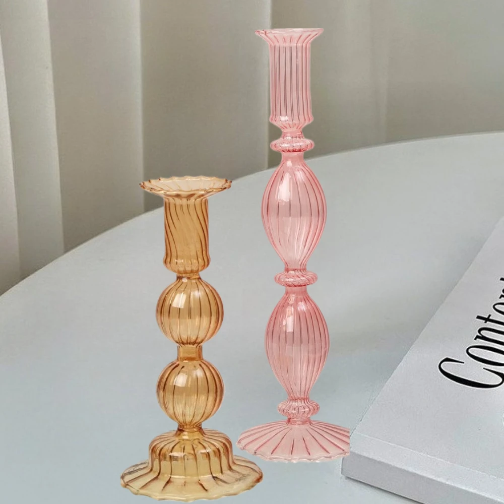 Nordic Stil Gestreiften Farbigen Glas Kerzenhalter Wohnkultur Romantische Leuchter Esstisch Herzstück Halter Dekoration
