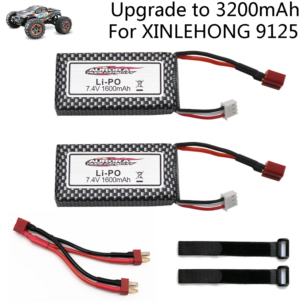 Upgrade to 3200mAh lipo batttery for XINLEHONG 9125 Remote Control Car Spare Parts 7.4v 1600mah Battery for XLH 9125 toy parts