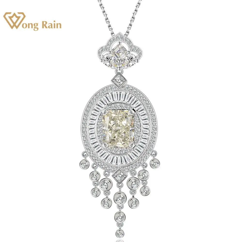 

Wong Rain Luxury 925 Sterling Silver G Color 5CT Crushed Ice Cut Simulated Moissanite Gemstone Pendant Necklace Fine Jewelry