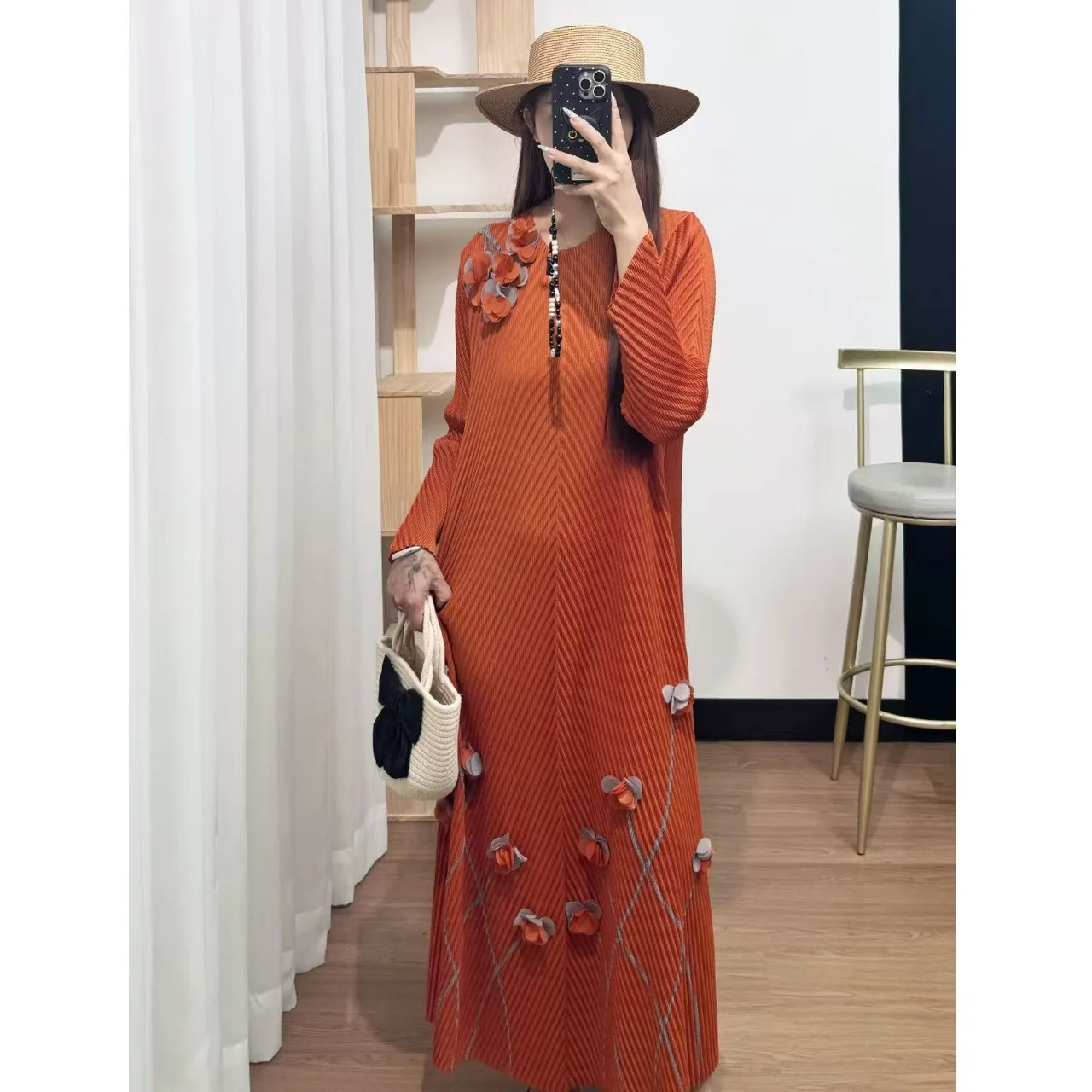 Sukienka w kwiatowy wzór, fason A-line, długa, z paskiem i plisowaną spódnicą dla kobiet, na wiosnę, lato, jesień i zimę, z włókna poliestrowego, wysoka...