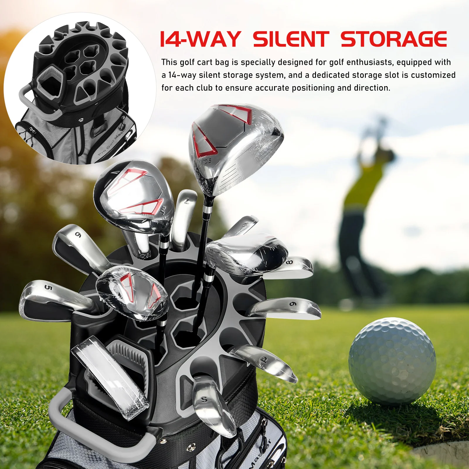 

Golf Cart Bag - 14 Way Organizer Top Divider Golf Travel Bag with Multiple Pockets - Protect Your Clubs Waterproof Golfing Gear Gift for Men