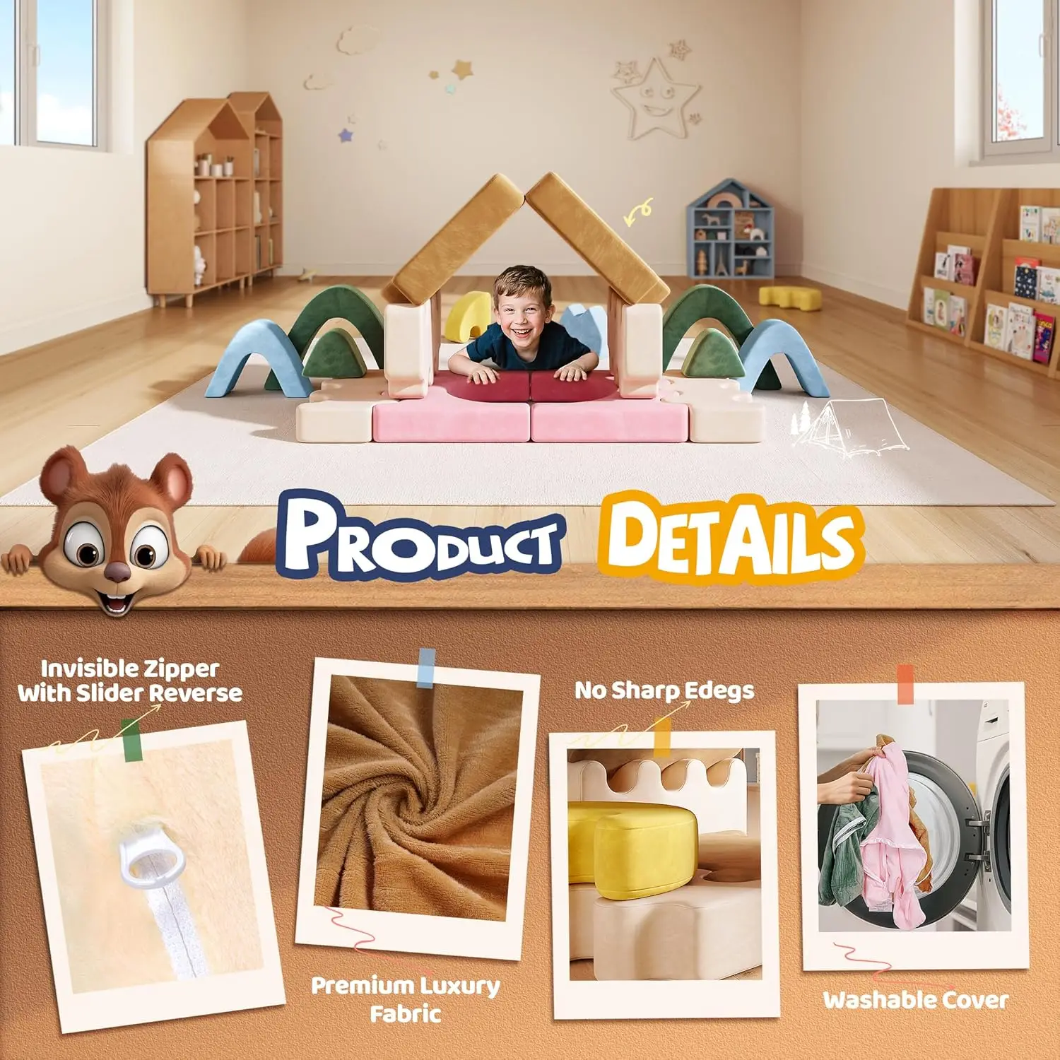 22 قطعة من أريكة اللعب المعيارية للأطفال، أريكة إسفنجية قابلة للتحويل للعب الإبداعي في موضوع الغابة