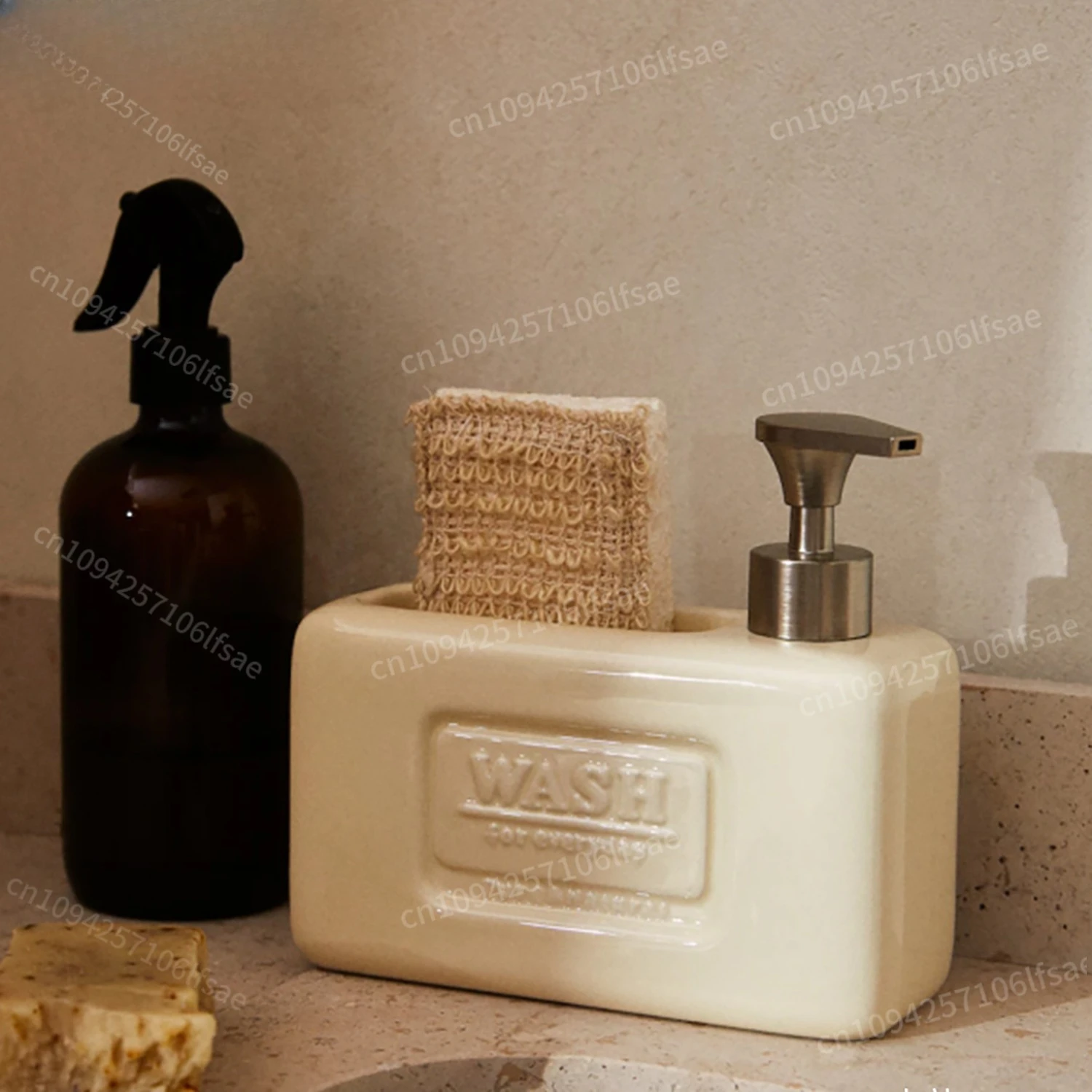 

Роскошный бежевый керамический многоразовый дозатор жидкости для мытья посуды, дозатор жидкого геля для душа, черная кухонная пресс-бутылка