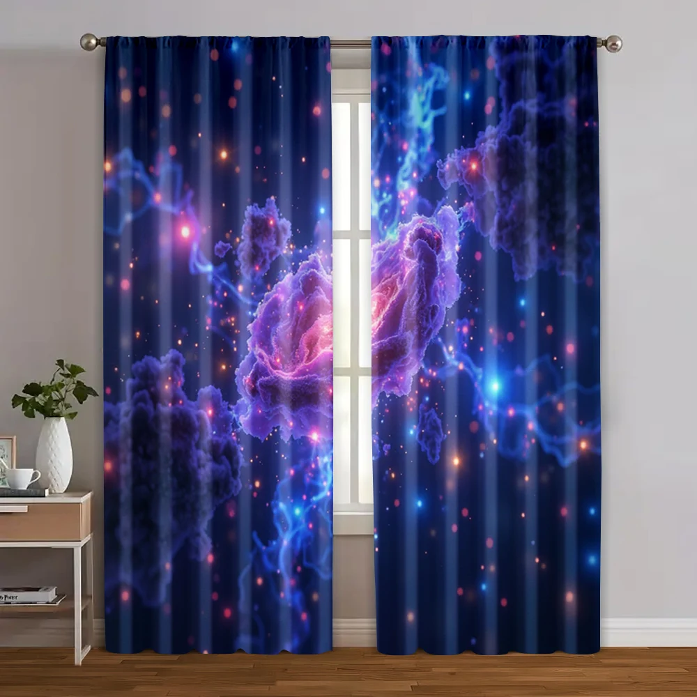 

2pcs, Curtain Popular Galaxy Polyester Easy Install (without rod) Art Deco Festive Use for Living Room & Kitchen Decor