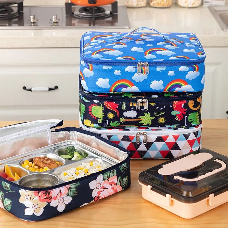 

New Square Cooler Lunch Bag Cartoon Large Aluminum Foil Thermal Food Container Portable Picnic Insulated Box Tote for Children