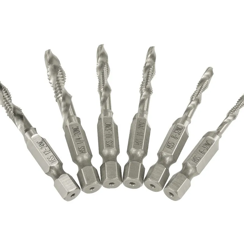 XCAN 1/4 Hex Shank Composite Tap 6-32 8-32 10-24 10-32 12-24 1/4-20 HSS Machine Plug Tap Spiral Point Thread Drill Tools