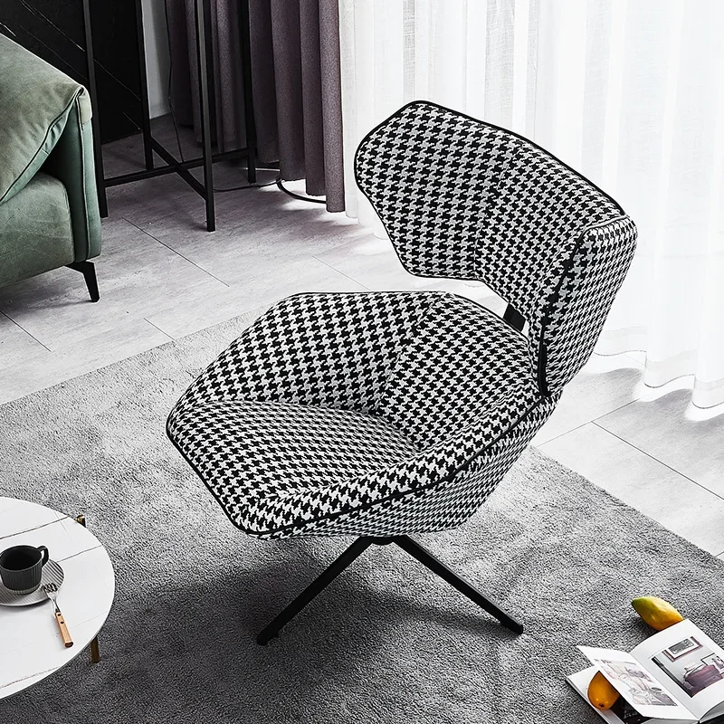 Single minimalist leisure swivel chair Thousand bird grid wrought iron living room Italian light luxury tiger chair