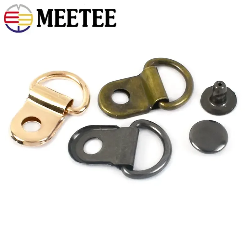 5/10/20Sets 9*14mm Metal D Ring Buckle Nail Screw Carabiner Shoes Bag Strap Leather Belt Clasp Snap Hook Craft Sewing Accessory