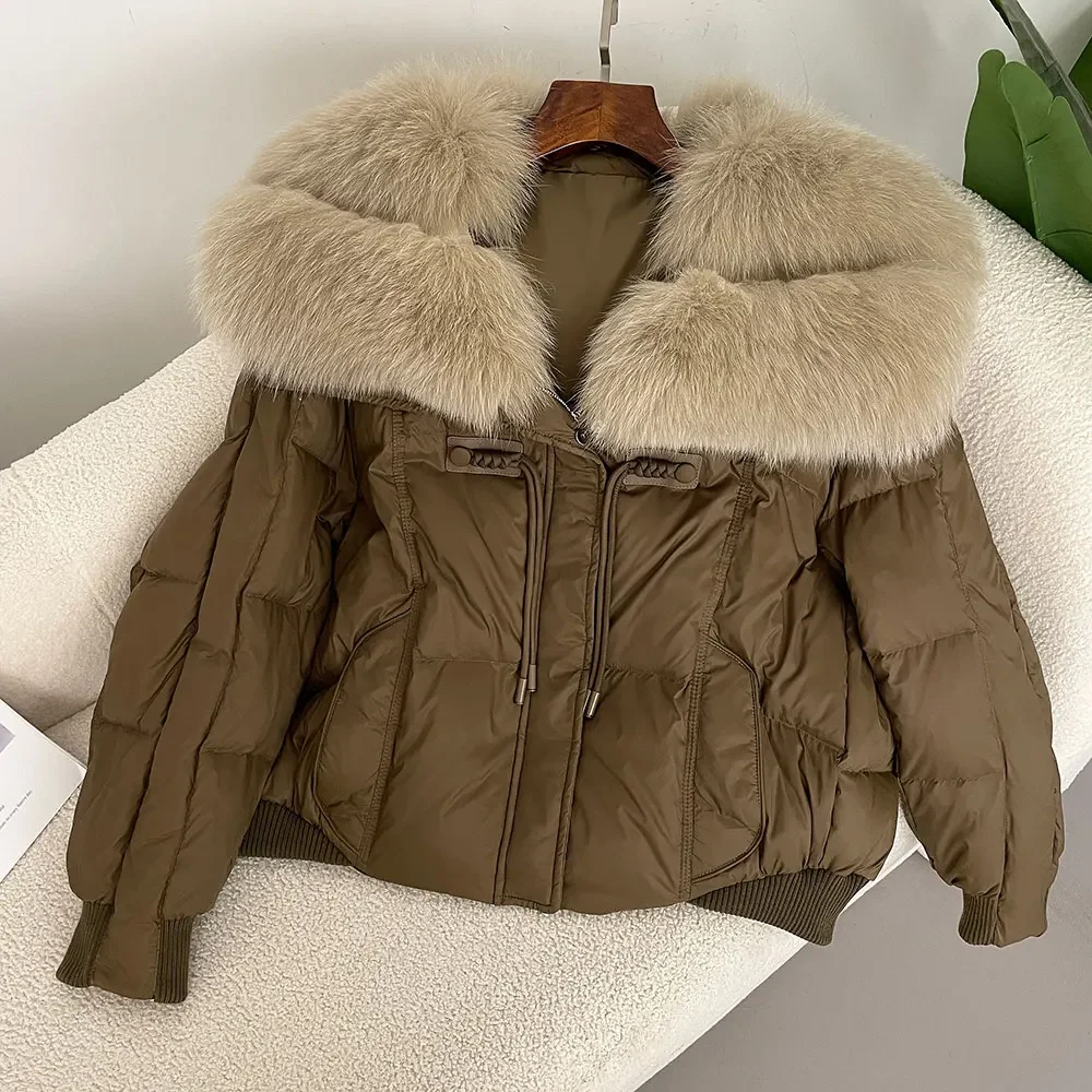 Fur Jacket Women 2024 Winter Big Real Fox Fur Collar Natural Thick Warm Duck Down Coat Short Outerwear Streetwear Loose