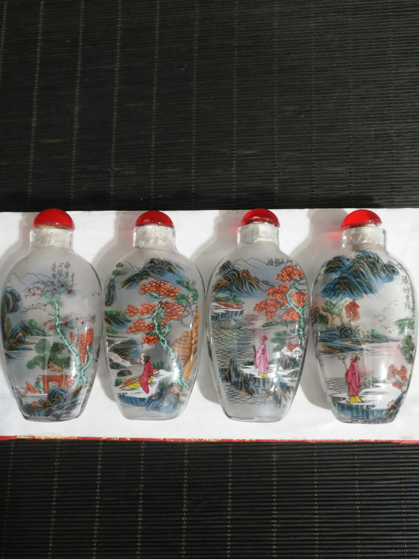 Chinese retro glass interior painting four seasons landscape small bottle desk decoration small pieces of four sets