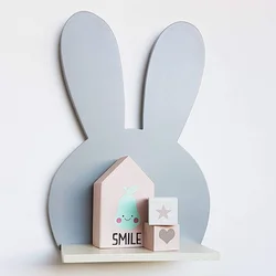 Nordic Style Wooden Wall Shelf Baby Kids Room Decoration Lovely Rabbits Bear Storage Rack Floating Shelves Home Decor Organizer