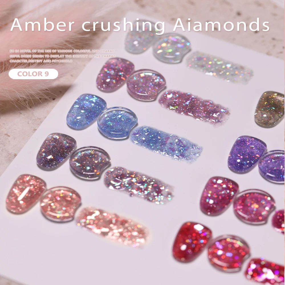 VDN Aurora Broken Diamonds Amber Translucent Nail Gel Polish Crystal Gel Soak Off Manicuring UV LED Reflective Gel Nail Varnish