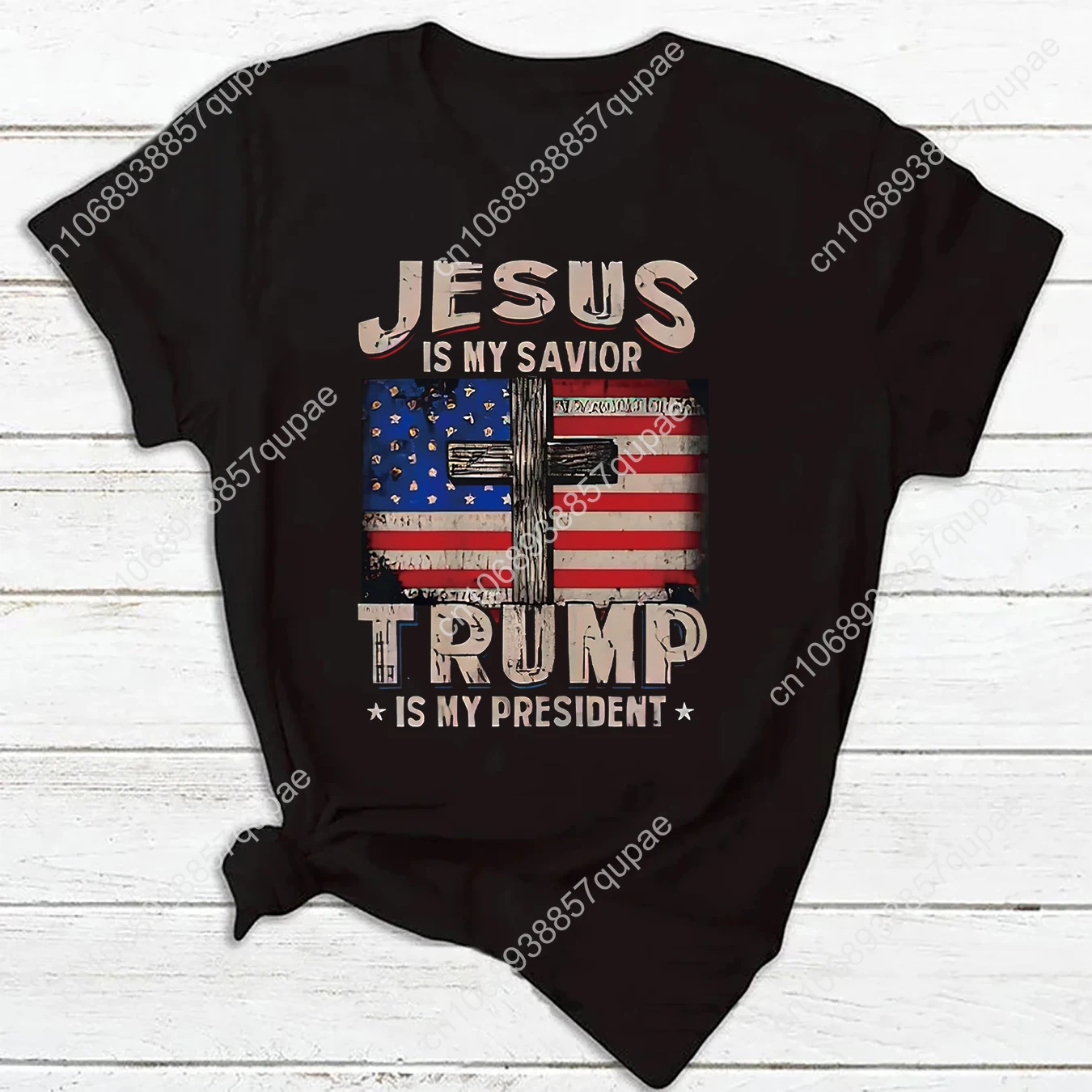 Jesus Is My Savior Trump Is My President Women's Casual Short Sleeve Printed Summer T-Shirt O-Neck Top Women's Summer Tee TShirt