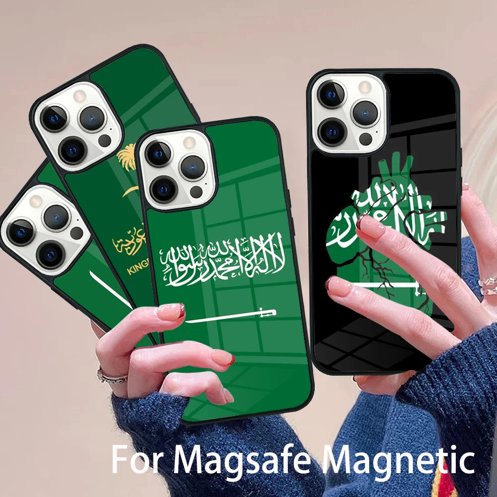 

Kingdom Of Saudi Arabia Flag Phone Case Magesafe Magnetic Wireless Charge Cover For IPhone 16 11 12 13 14 15 Pro Max Plus Mini