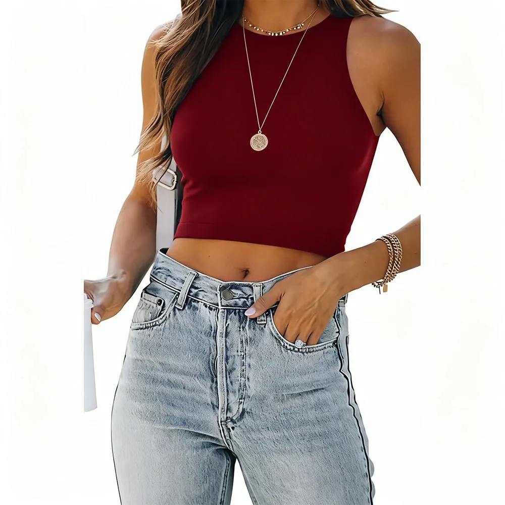 8 Colors O-neck Sleeveless Crop Tops Woman Kpop Gothic Gym T-shirts Slim Vintage Y2K Tees Sports Cheap Clothes Woman Tshirts