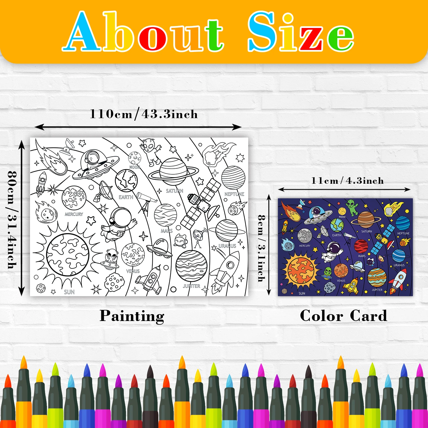 Space Coloring Books for Kids Coloring Poster Large Coloring Tablecloth for Boys Girls Space Birthday Party Supplies Favor