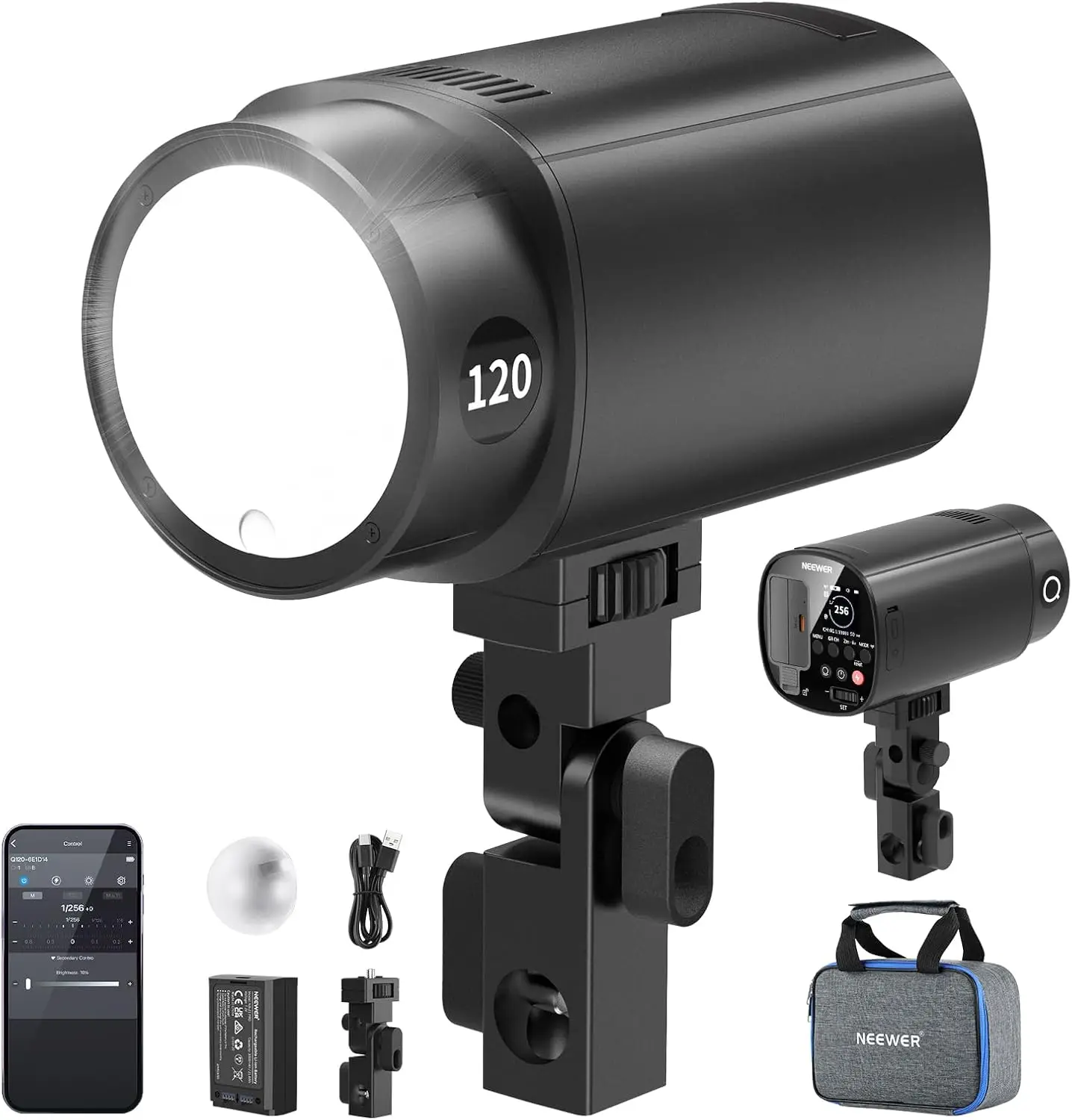 NEEWER Q120 120Ws 2,4G TTL Outdoor-Stroboskop-Blitz, für Godox, 1/8000s HSS Tragbares Studio-Monolight mit Modellierlicht