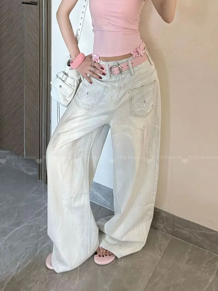 女性ヴィンテージライトブルー Y2k だぶだぶのジーンズ原宿日本 2000 年代パンツストリートオーバーサイズ曲がったナイフデニムズボン服