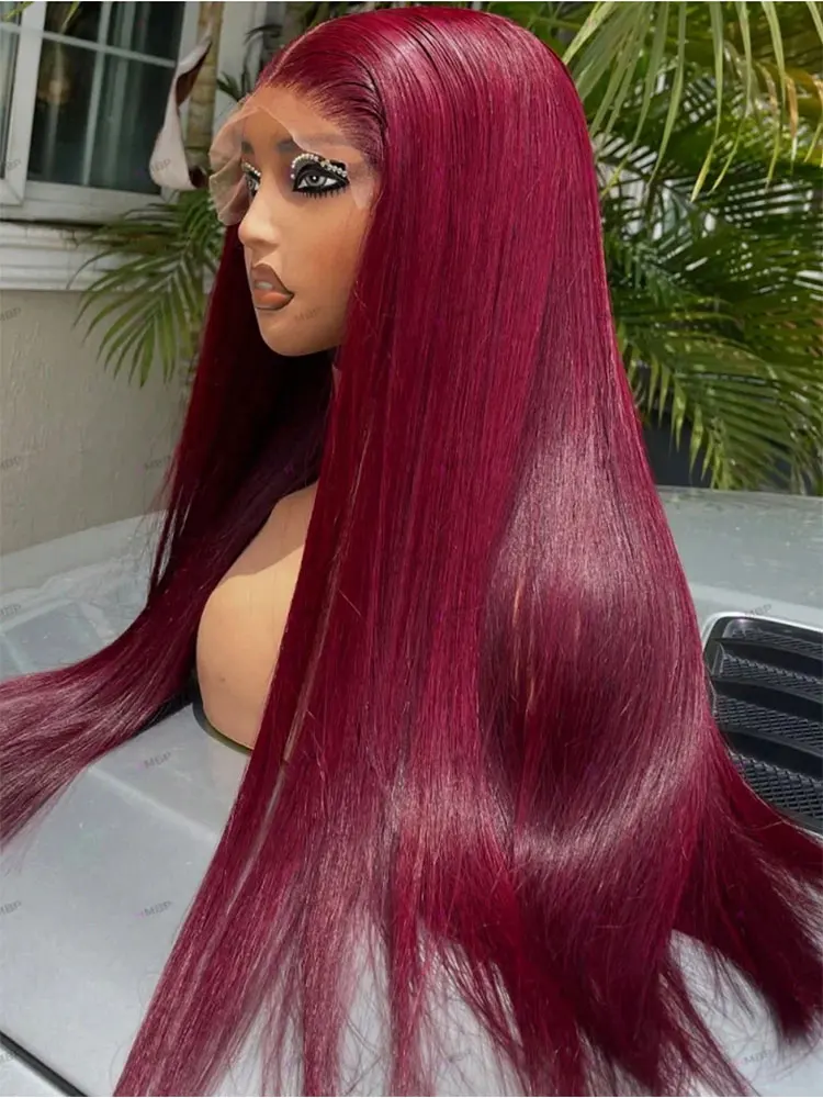 

99j Burgundy Straight Hair 13x4 HD Lace Frontal Human Hair Wig 13x6 Lace Front Human Hair Wig 99J Colored 200% Density