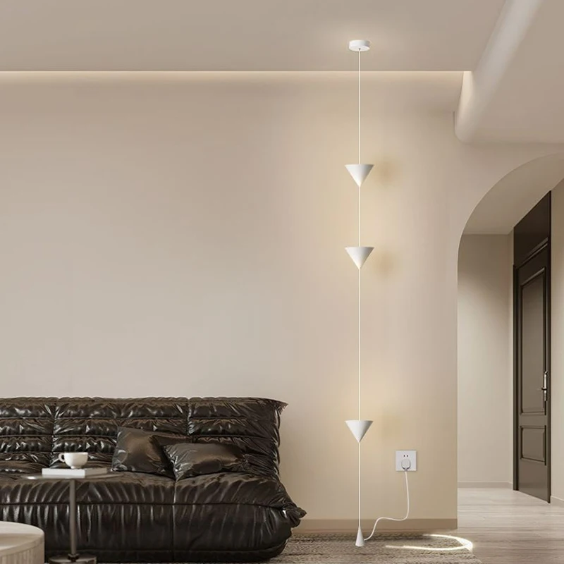 Imagem -04 - Minimalista Sala Luz de Chão Branco Preto Cone Desigh Arte Decorativa Suspensão Cabo Lâmpada de Chão para Quarto Safa Interior 220v