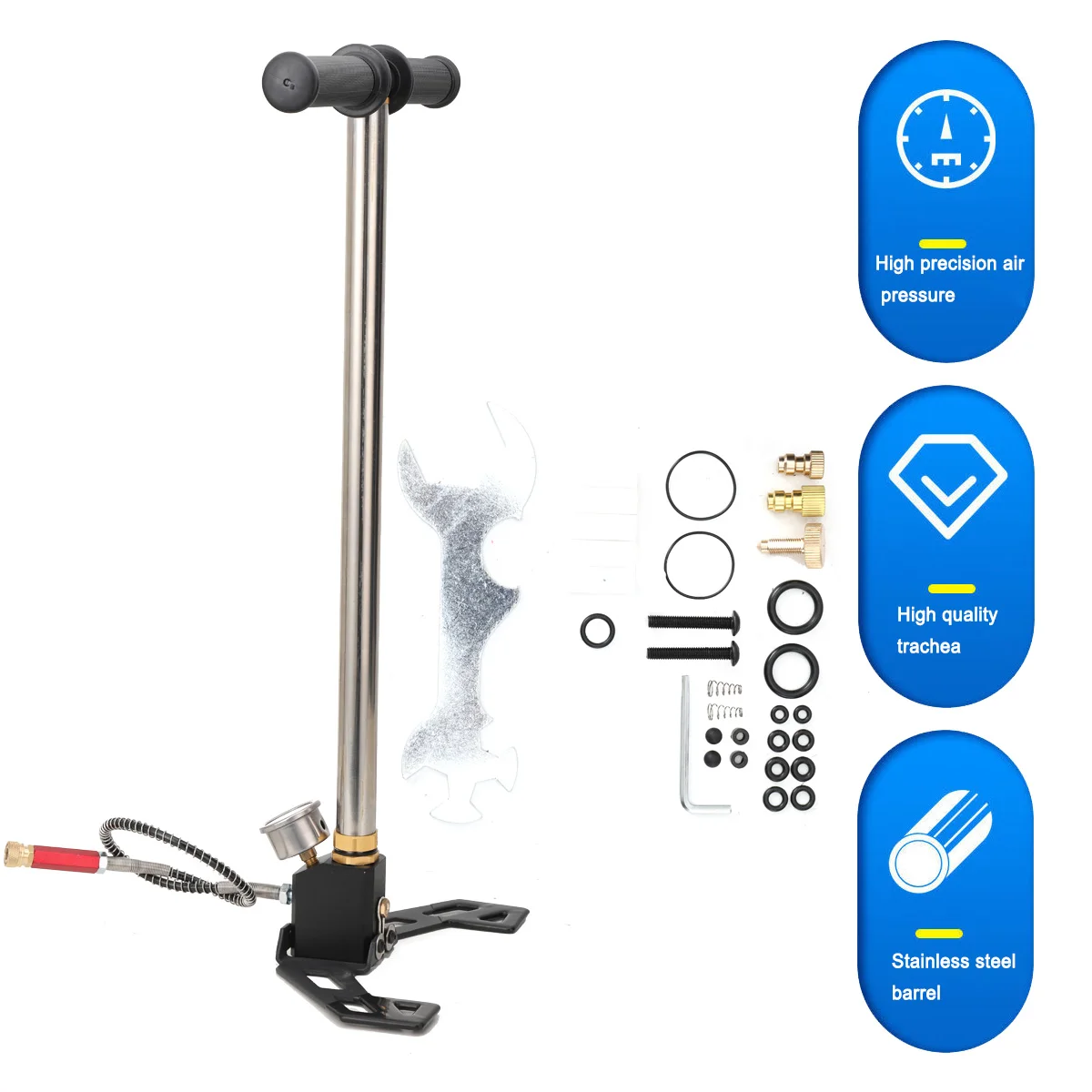 3-Stufen-PCP-Pumpe + Manometer 4500PSI Reifen Kajak Ball Aufblasbare Gewehrluftpumpe Füllständer Hochdruck-Handpumpe – Detail 9