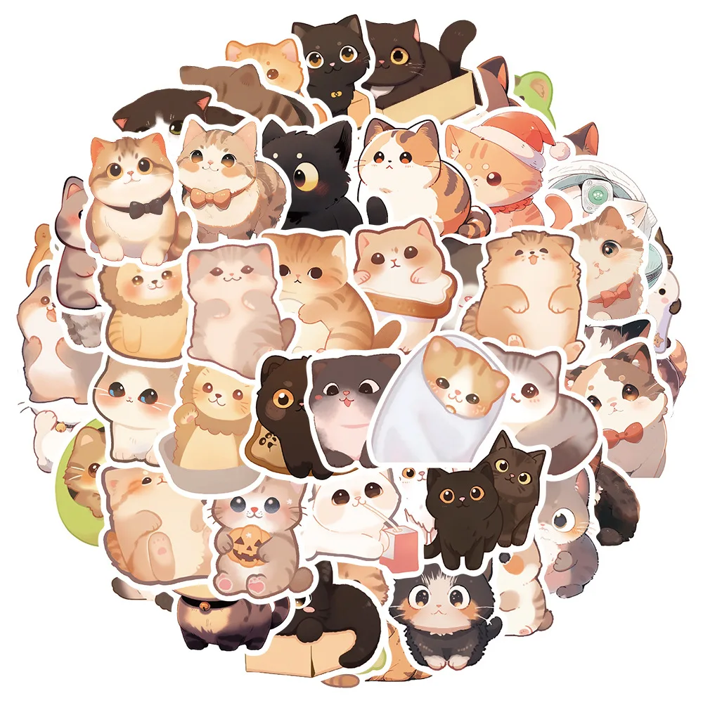 10/30/50PCS New Cute Round Eyed Cat Graffiti Sticker Mobile Phone Case Laptop DIY Skateboard Luggage Decorative Sticker Wholesal