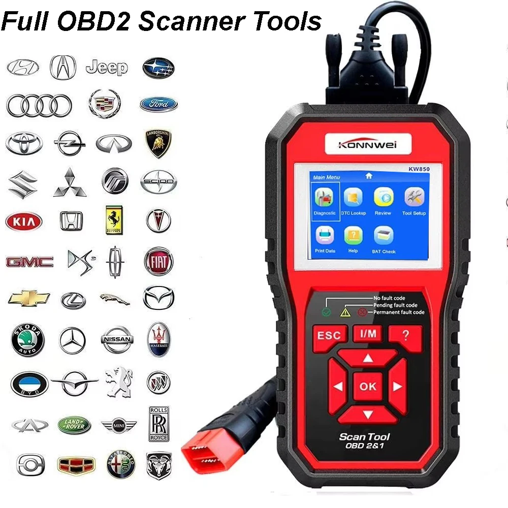 

Сканер OBD2 2025 Автоматические диагностические инструменты KW850 OBD II EOBD Code Reader Check Egine Light Tool OBD сканер для всех автомобилей после 1996 года