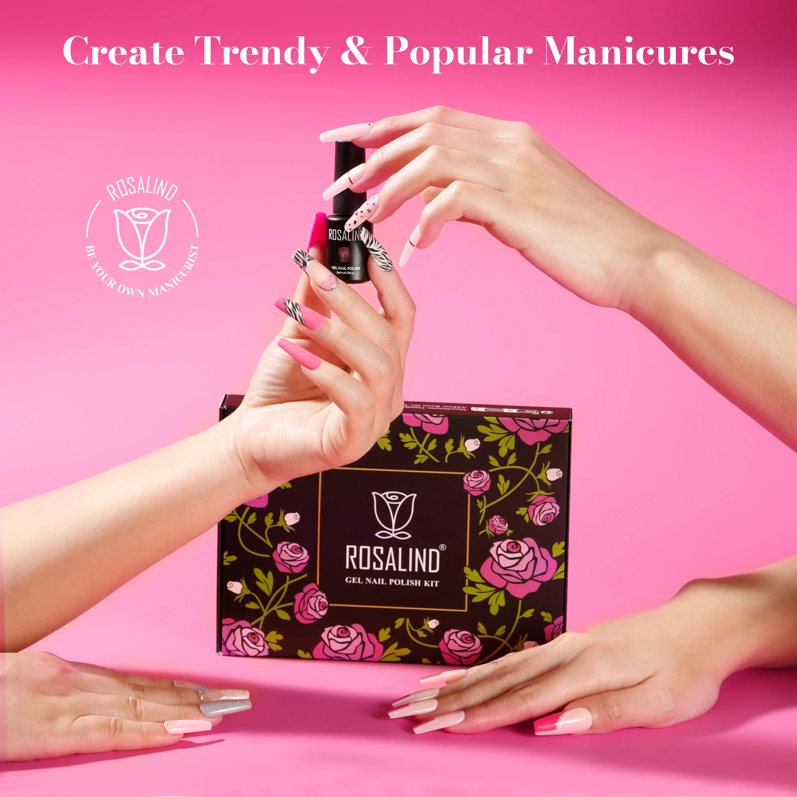 روزاليند/8/12/20 قطعة جيل للأظافر مجموعة طلاء الأظافر اللون الوردي شبه دائم الهجين ورنيش UV LED قاعدة مصابيح معطف فوقي هلام طلاء الأظافر