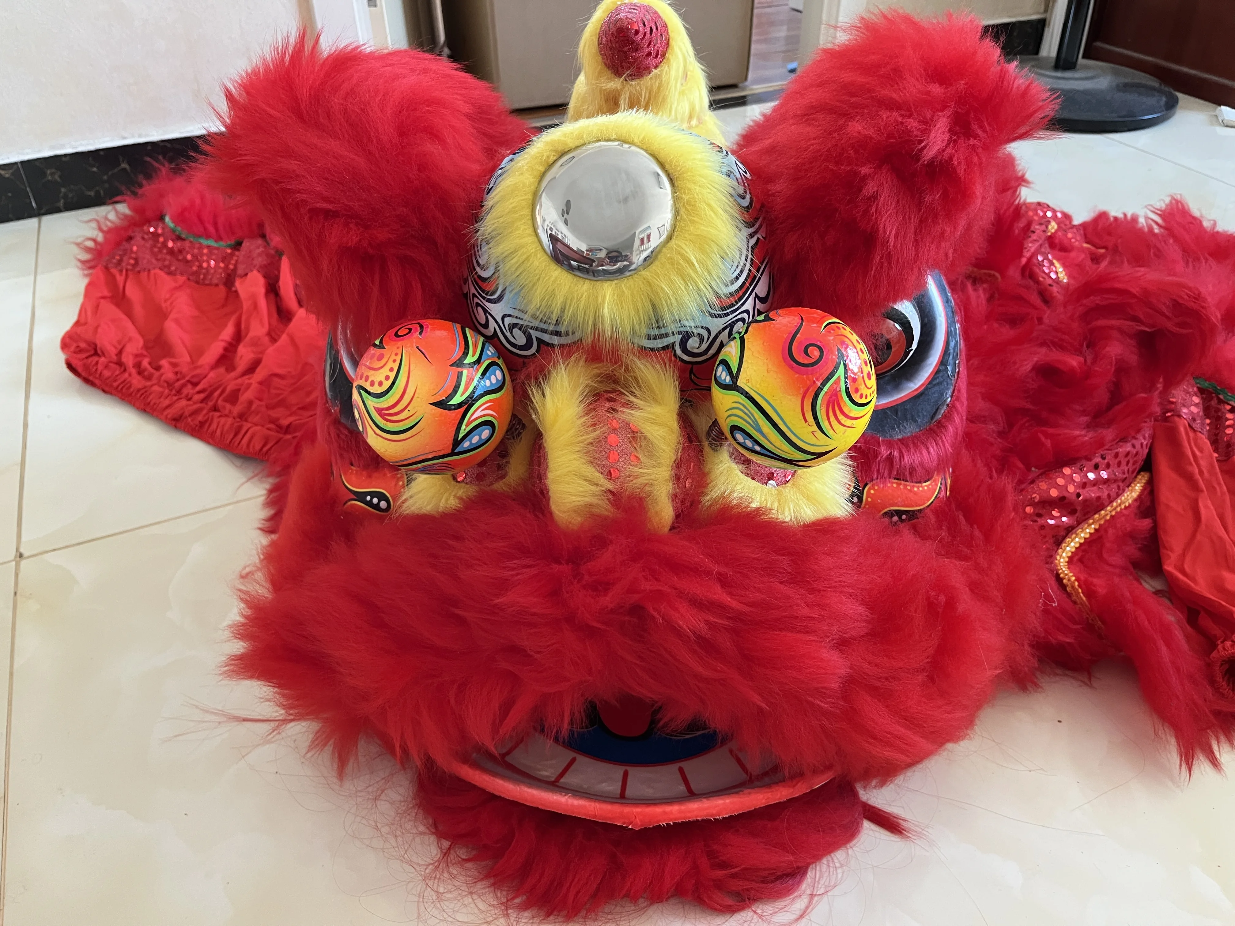 2 crianças traje de dança do leão 2 calças 10-15 idade crianças estudante desempenho jogo festa roupa esporte evento folclórico palco mascote china