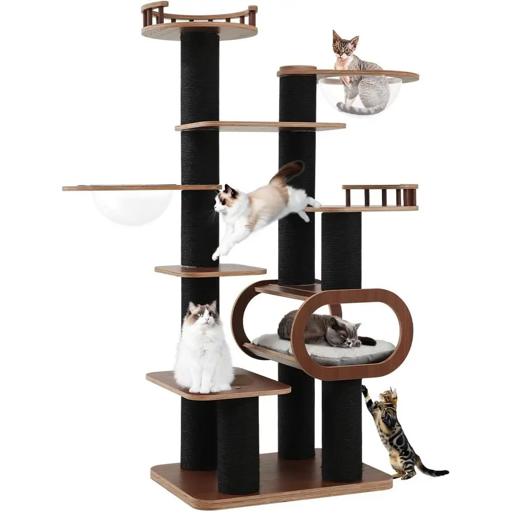 

Luxury 70.9 Black Cat Tower with Scratching Post, Heavy-Duty Activity Center for Large Indoor Cats, Semi-Closed Condo and Transp