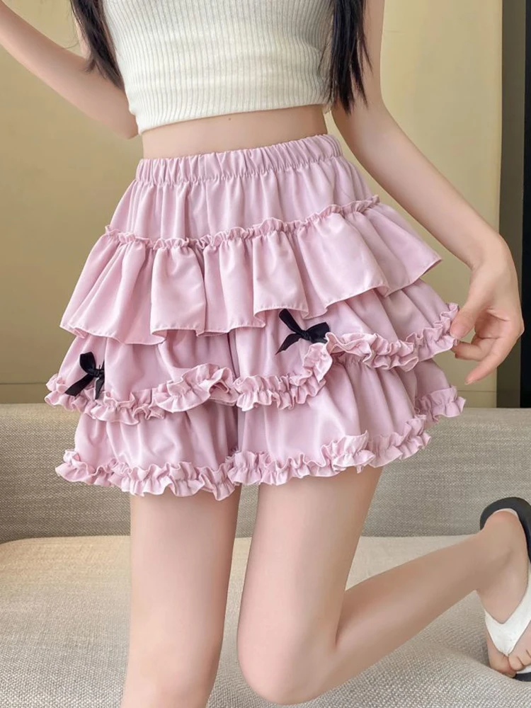 

Lolita Sweet Bow Skirt Women Cute Casual High Waist Slim Sexy Mini Skirts Japan Kawaii Preppy Style Pink A Line Skirt New
