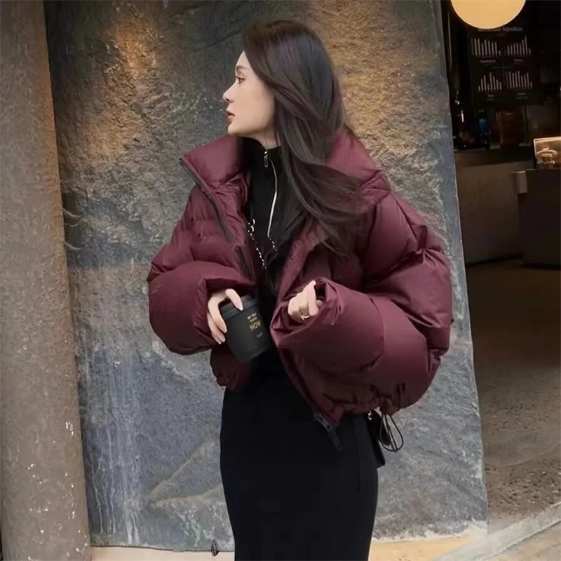 Casacos coreanos inchados para mulheres, Parkas grossas e quentes, calções simples, streetwear chique para todas as partidas, moda bomber, inverno,