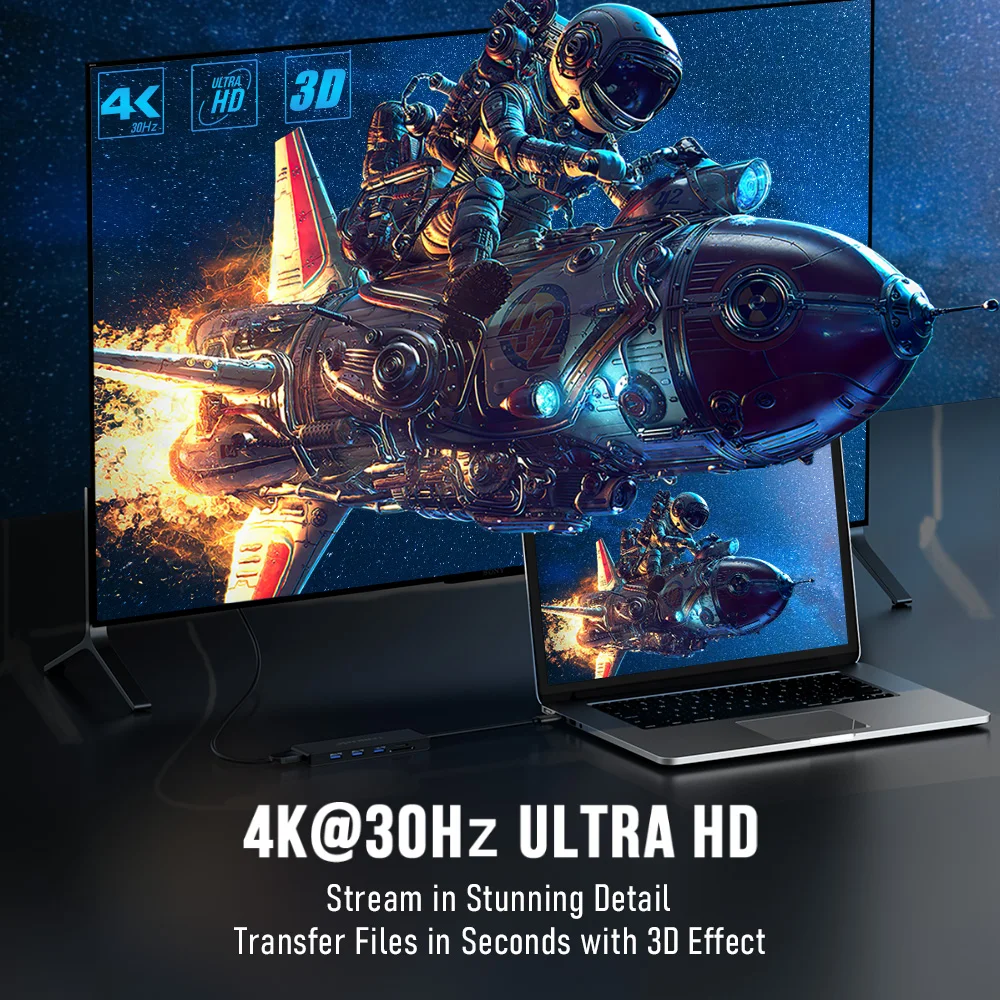 Lemorele 6-em-1 usb c hub tipo c para hdmi 4k 30hz, usb a 3.0 5gbps docking station tf sd 480 mb/s para computador portátil tablet