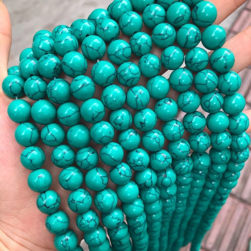 Kamienie naturalne okrągły kształt luźne mineralne zielone Turquoises Rondelle koraliki do biżuterii DIY bransoletka akcesoria